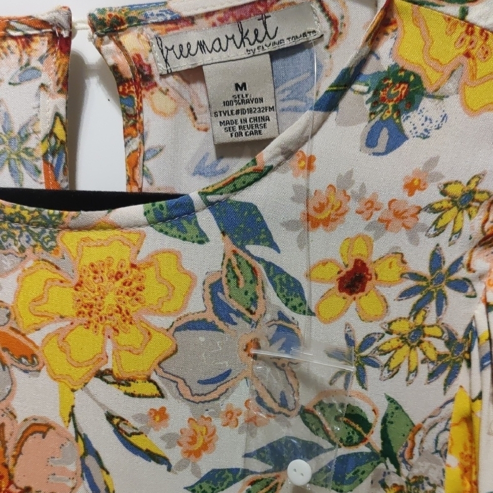 Floral Babydoll Mini Dress Boho Cottagecore Free Market M NWOT - Picture 3 of 5